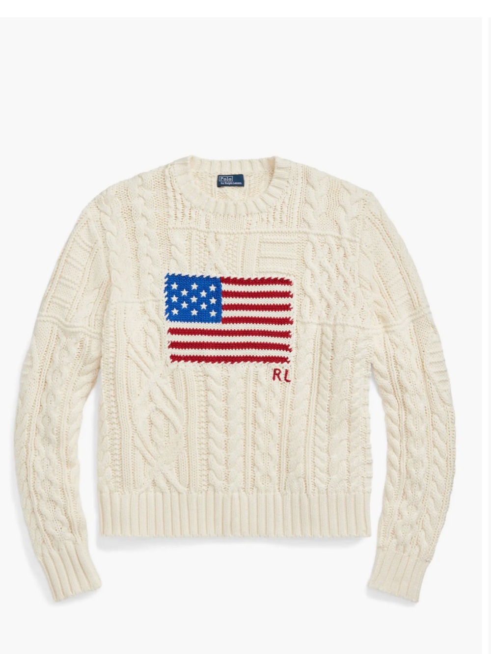 Polo by Ralph Lauren Aran Stitch American Flag Intarsia Crewneck Sweater M NWT - Picture 3 of 12